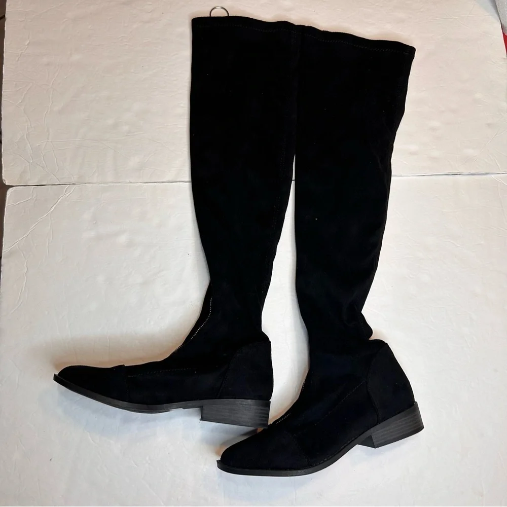 Black Over-the-Knee Women's Boots Suede Flat Tall Warm Long Boots ZipUp Size 8.5